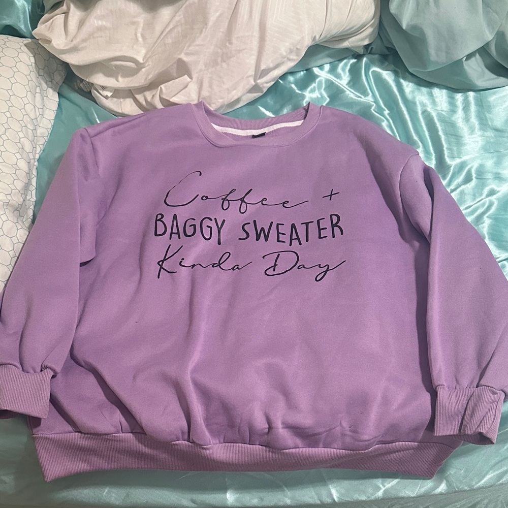 Lavender Cozy Crewneck Pullover Sweater with Script